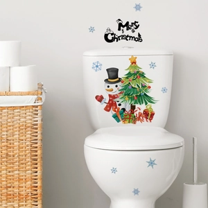 Stickers de Noël avec bonhomme de neige et sapin pour décor de toilette salle de bain