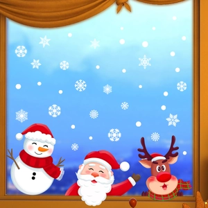 Christmas window decals with Santa Claus, reindeer, and snowflakes for glass decoration