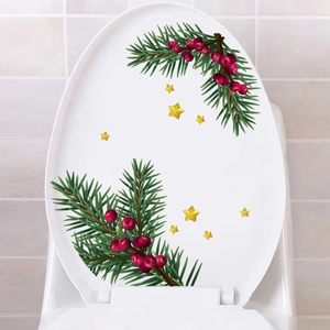 Adesivo per WC natalizio con aghi di pino, bacche rosse e stelle dorate decorative
