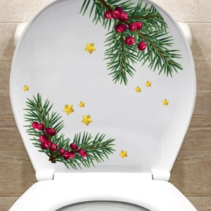 Adesivo per Coperchio del Gabinetto di Natale Ramo di Pino Bacca Rossa Stella d'Oro PVC Impermeabile Autoadesivo Bagno Decalcomania