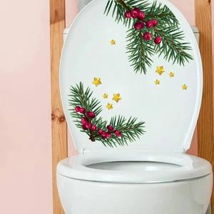 Adesivo natalizio per water con rami di pino, bacche rosse e stelle decorative
