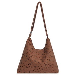Sac fourre-tout en velours côtelé marron à motifs cœurs et nœuds avec bandoulière