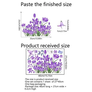 Purple floral butterfly static window cling set with detailed size dimensions