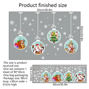 Size chart showing 93x63cm finished Christmas window decal with Santa and reindeer motifs