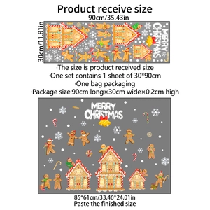 Detail showing 30x90cm Christmas gingerbread house wall stickers and dimensions