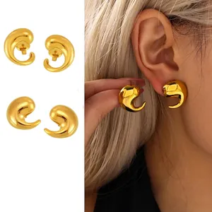 Modern Teardrop Stud Earrings Stainless Steel Gold Plated Curved Mirror Polished Minimalist Luxury Jewelry For Women