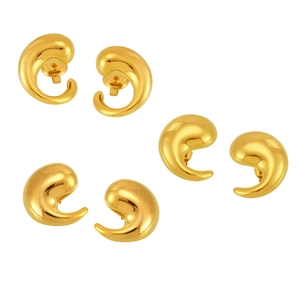 Minimalist 18K gold-plated stainless steel teardrop stud earrings for women in three pairs