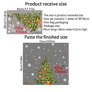 Size guide showing layout and dimensions of Christmas tree and snowflake window decals