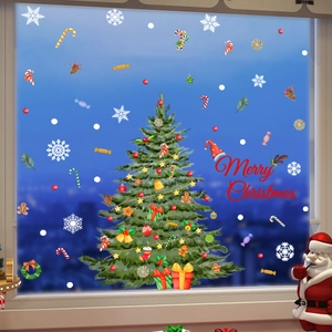 Detailed Christmas tree and snowflake static window clings for holiday glass decoration