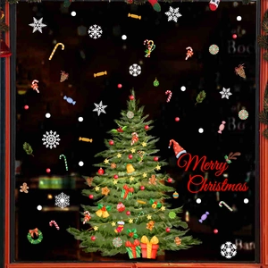 Detailed Christmas window stickers with festive tree snowflakes and Merry Christmas text