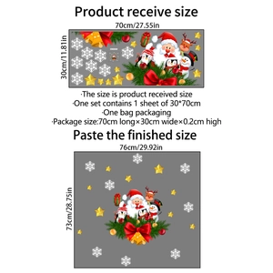 Detailed size chart for Christmas window stickers with Santa and reindeer motifs