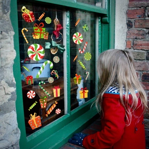 Christmas tree gift candy wall stickers for window glass decor with festive lollipop patterns