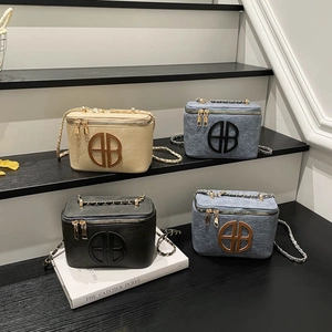 Sacs bandoulière luxueux en cuir et denim avec chaîne, quatre couleurs assorties