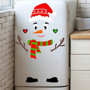 Cartoon snowman Christmas stickers set for refrigerator decor on white background