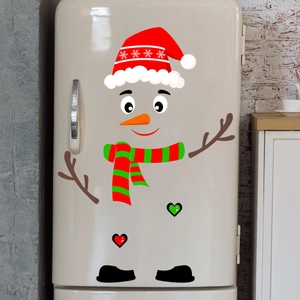 Christmas snowman refrigerator wall sticker set with red hat and scarf decoration