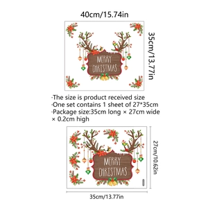 Christmas window stickers size chart showing reindeer and Merry Christmas sign dimensions
