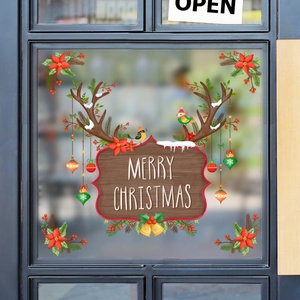 Detailed Christmas window decal featuring reindeer antlers and Merry Christmas text