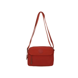 Large red nylon crossbody bag with adjustable shoulder strap and star logo detail