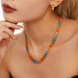 Parure collier papillon arc-en-ciel et boucles d'oreilles dorées avec zircons