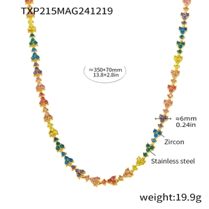 Detailed size specifications of the multicolor zircon necklace with stainless steel dimensions