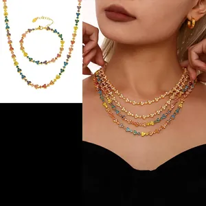 Heart Shape Multi Color Zircon Necklace Stainless Steel 18K Gold Plated Luxury Full Zircon Iced Out Trendy For Women