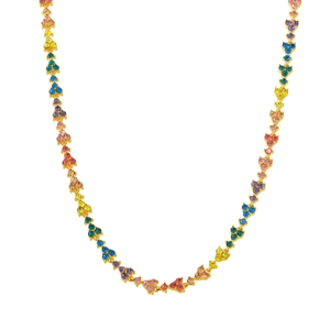 Luxurious 18k gold plated stainless steel necklace with colorful zircon flower links