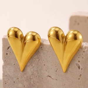 Boucles d'oreilles cœur en acier inoxydable plaqué or 18K avec finition miroir polie