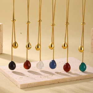 18K gold plated stainless steel resin teardrop tassel necklaces in six vibrant colors