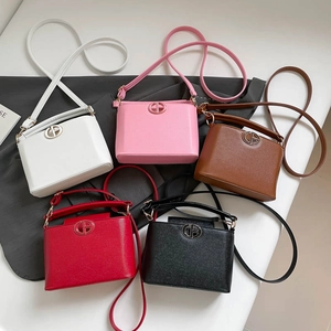 Minimalist square crossbody bag set in five colors with textured leather and metal logo