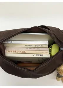 Top view of large capacity dark brown tote showing spacious interior storage space
