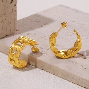 Chunky Cuban link chain hoop earrings in 18K gold plated stainless steel on stone
