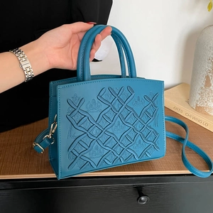 Women Retro Embroidery Crossbody Handbag PU Leather Lattice Crown Pattern Square Satchel For Daily Commute Fashion Shoulder Bag Gift