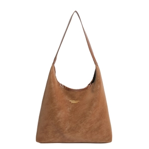 Große Retro-Tragetasche aus braunem Wildlederimitat mit schickem goldenem Logo-Druck