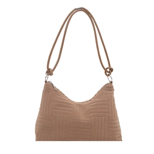 Winter large capacity camel suede tote bag with geometric embossed texture and knot strap