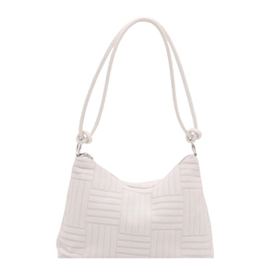 White corduroy shoulder bag with woven texture and dual knotted straps for women