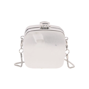 Sac bandoulière carré en acrylique argenté brillant avec chaîne et fermoir boule
