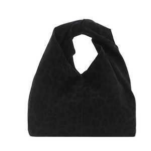 Chic black leopard print tote bag with knotted handle for women, autumn 2025 style