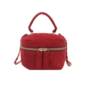 Bolso bandolera de terciopelo rojo acolchado con cadena dorada y asa de mano mujer
