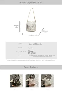 Detail view of butterfly embroidery canvas bag with tassel charm and product dimensions