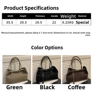 Size chart and dimensions for the leopard print tote bag in green, black, and brown