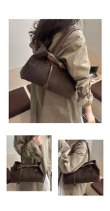 Three lifestyle views of a large leopard print tote bag with brown ribbon detail