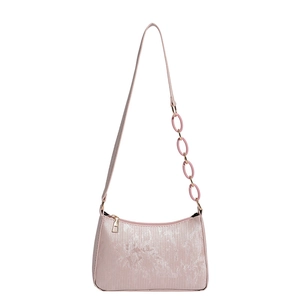 Pink glitter underarm bag with vertical stripes, gold hardware and chain strap