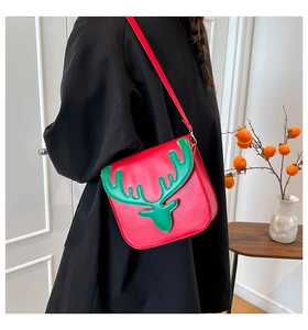 Sac bandoulière en cuir PU rouge avec décoration de renne vert pour les fêtes