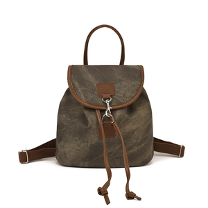 Sac à dos rétro en toile avec garniture en cuir marron et crochet pour femme