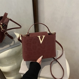 Sac Bandoulière Imprimé Léopard Femme Mode PU Cuir Sac À Main Logo Métal V Doré Bandoulière Réglable Sac Carré Décontracté