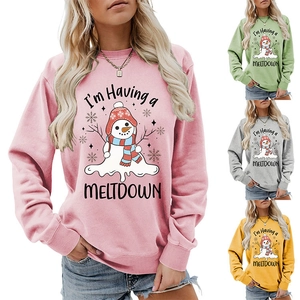 Collage of Melting Snowman sweatshirts in pink, green, grey and yellow with ribbed cuffs