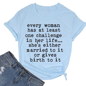 Detail of light blue short sleeve t-shirt with slogan print and tied hem design
