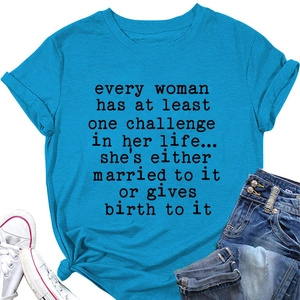 Lake blue round neck oversized t-shirt with typewriter text print and cotton fabric