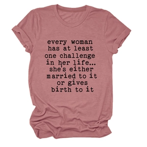 Detail of soft cotton dusty pink T-shirt featuring minimalist black typewriter font print