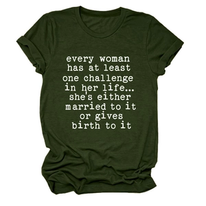 Detail of loose dark green t-shirt with white artistic slogan lettering on the front